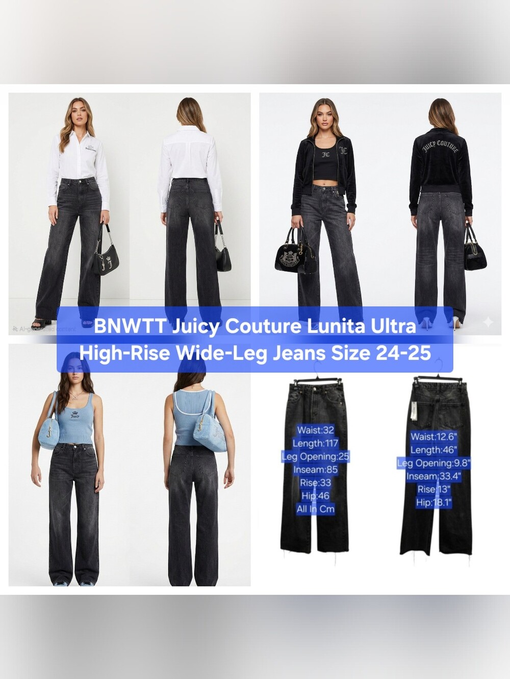 BNWTT Juicy Couture Lunita Ultra High-Rise Wide-Leg Jeans Size 24-25